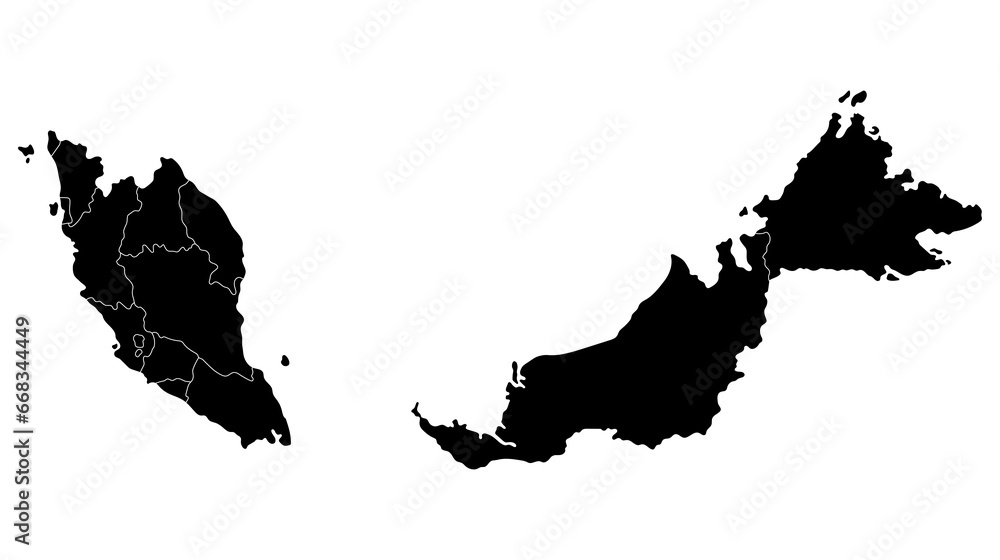 Fototapeta premium Malaysia map with administrative. Map of Malaysia in black color