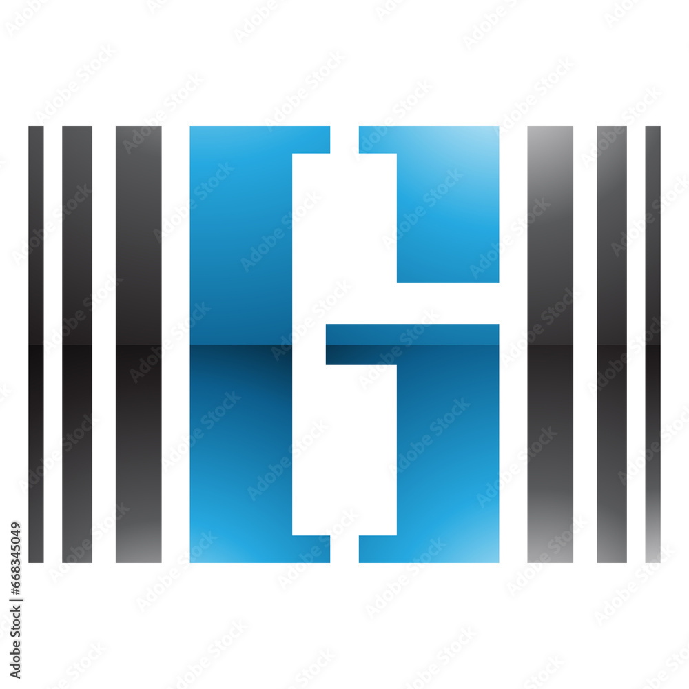 Blue and Black Glossy Letter G Icon with Vertical Stripes Blue and Black Glossy Letter G Icon with Vertical Stripes