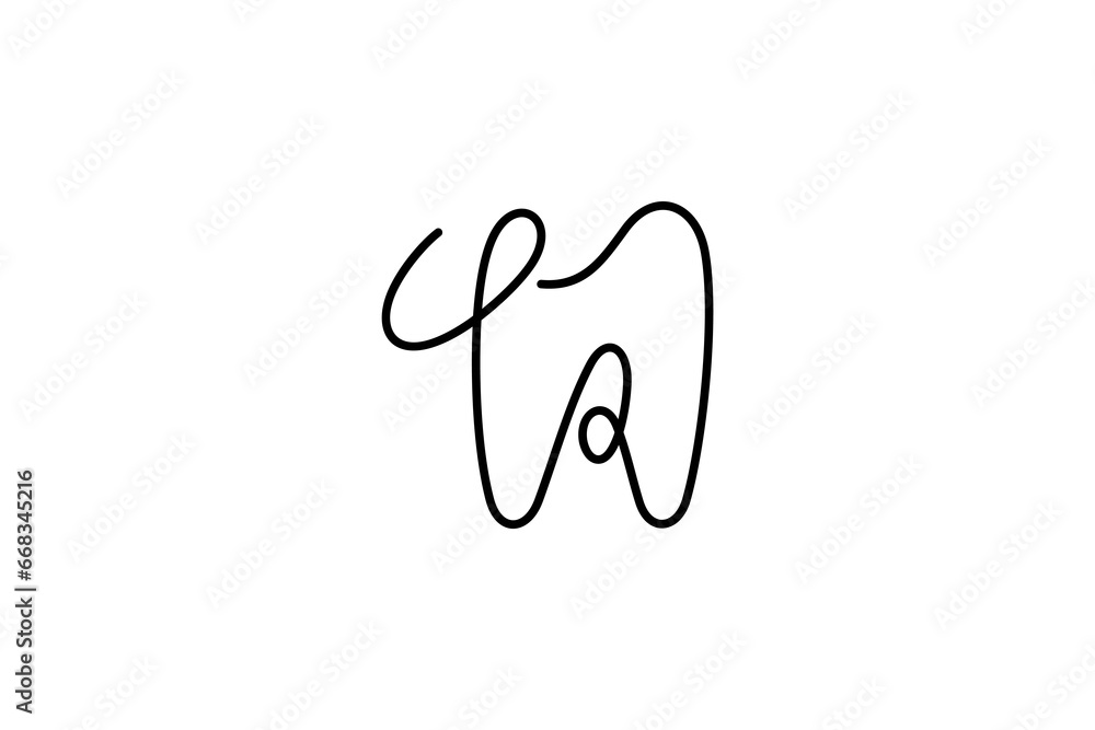 Abstract dental logo with simple continuous line design style Abstract dental logo with simple continuous line design style
