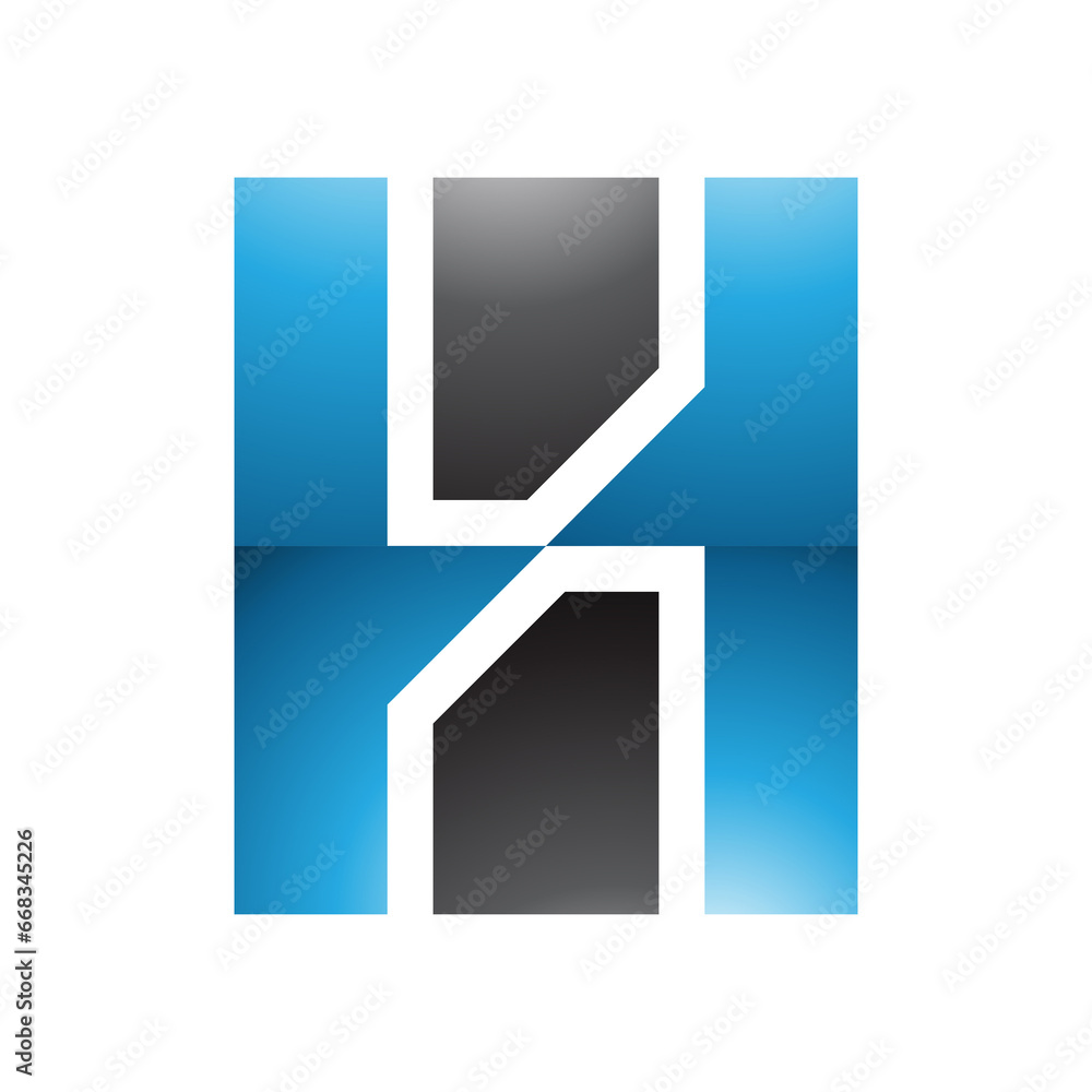 Blue and Black Glossy Letter H Icon with Vertical Rectangles