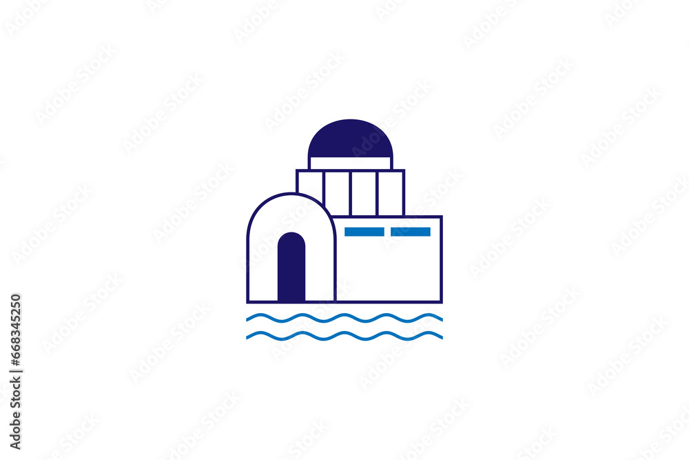 Santorini building logo with simple line art design style Santorini building logo with simple line art design style
