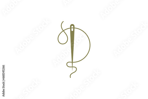Sewing needle logo with thread in template design illustration