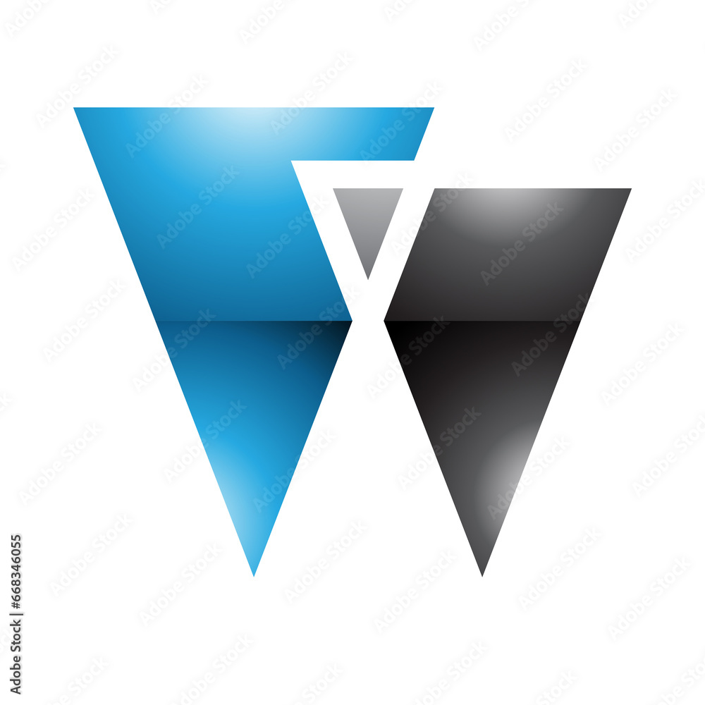 Blue and Black Glossy Letter W Icon with Triangles Blue and Black Glossy Letter W Icon with Triangles