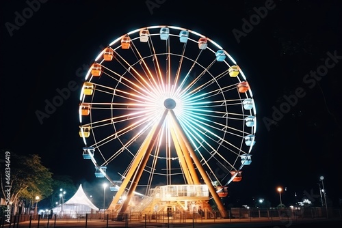Colorful Ferris Wheel Lights in the Dark Amusement Park