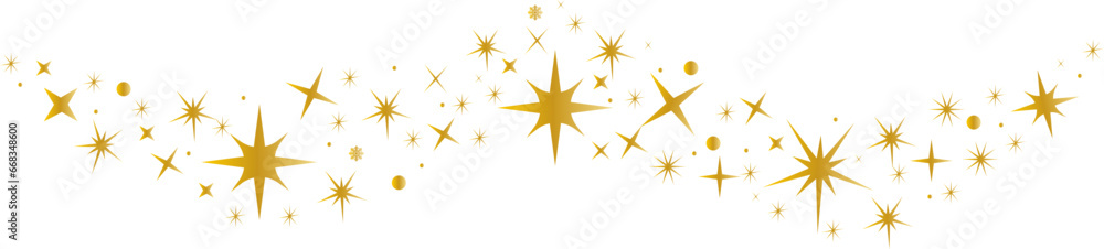 Stars and sparkles border in wave shape..Golden stars wave vector.Christmas decoration. Stars and sparkles border in wave shape..Golden stars wave vector.Christmas decoration.