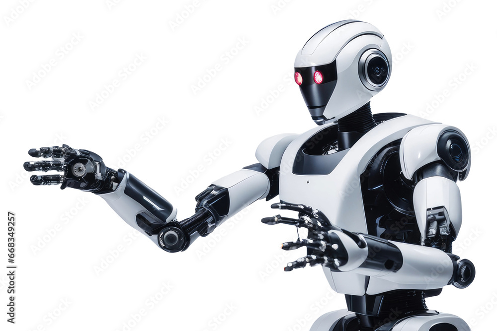 a quality stock photograph of a single ai robot isolated on a white background a quality stock photograph of a single ai robot isolated on a white background