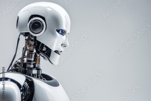  a quality stock photograph of a single ai robot isolated on a white background