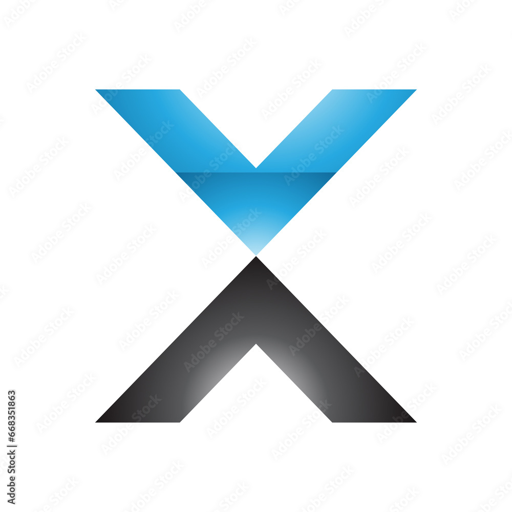 Obraz premium Blue and Black Glossy V Shaped Letter X Icon