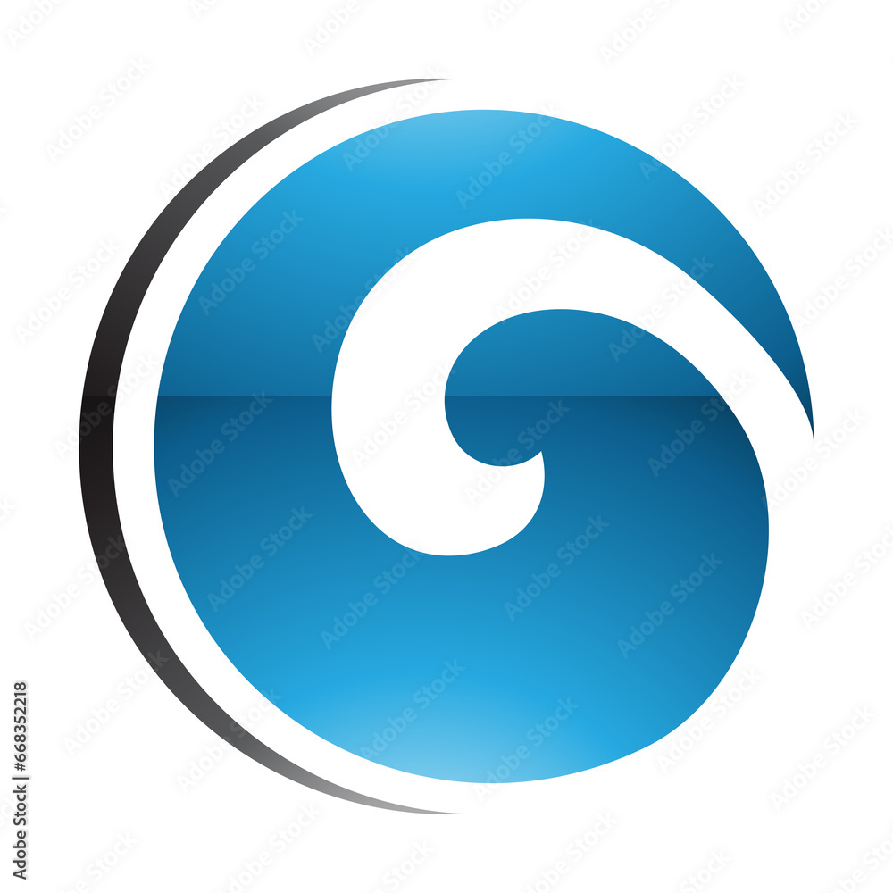 Blue and Black Glossy Whirl Shaped Letter O Icon Blue and Black Glossy Whirl Shaped Letter O Icon