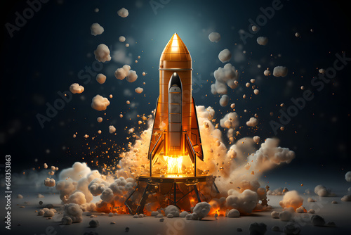Business idea. launch space rocket symbol