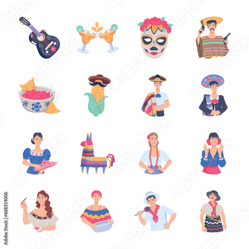 Trendy Bundle of Mexican Heritage Flat Icons   