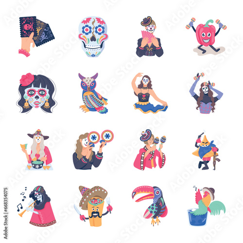 Set of Day of Dead Flat Icons 

 photo