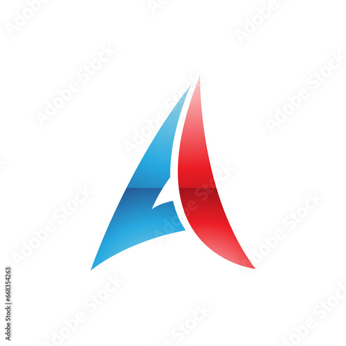 Blue and Red Glossy Paper Plane Shaped Letter A Icon