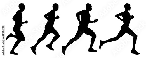 Group of running men.Male silhouette.Side view.Vector illustration.