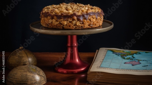  German Chocolate Cake Day, national German Chocolate Cake Day, international German Chocolate Cake Day, world German Chocolate Cake Day, plate on top of the globe stand