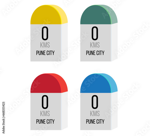 Pune City - Destination Milestone - 0 KM -  Icon Illustration