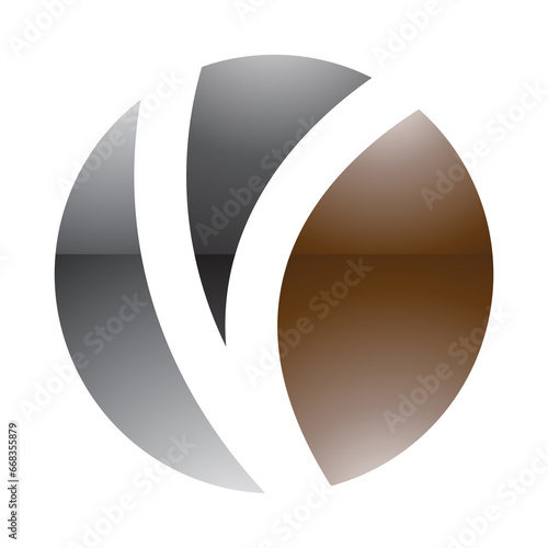 Brown and Black Glossy Letter O Icon with a V Shape