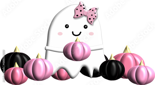 pink pumpkin and Ghost for website, email, greeting card, presentation, postcard, book, t-shirt, sweatshirt, sticker, book, gift wrap, printables, banner, sublimation	