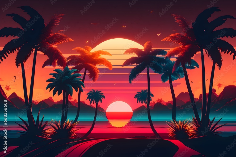 Naklejka premium Amazing tropical sunset background