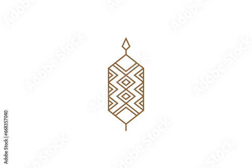 Tribal native shield line logo design template with traditional motif