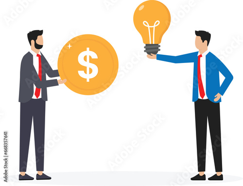 Venture capital, project pitching for funding or VC investment, selling idea for money or angel investment for startup project concept
