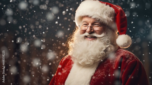 santa claus smiling selfie surrounded by snowflakes  generative AI photo