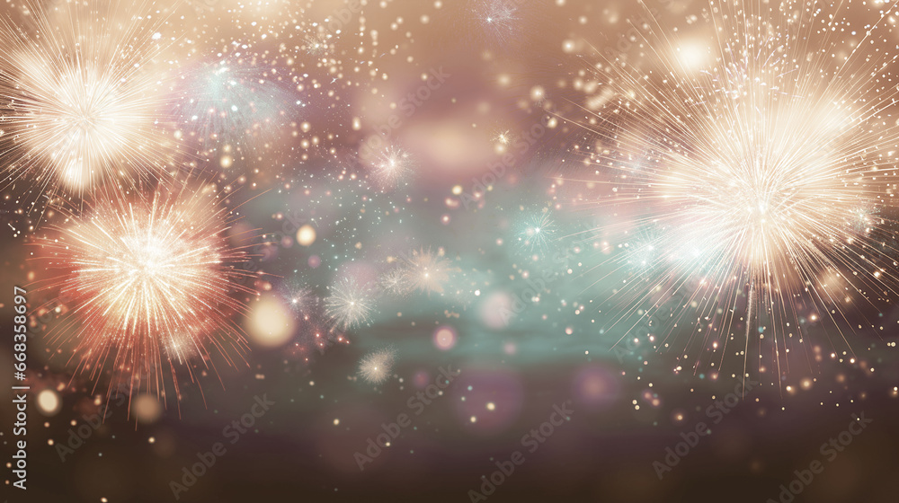 Fototapeta premium Fireworks at New Year and copy space - abstract holiday background