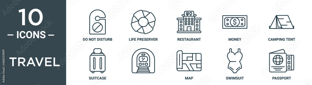 travel outline icon set includes thin line do not disturb, life ...