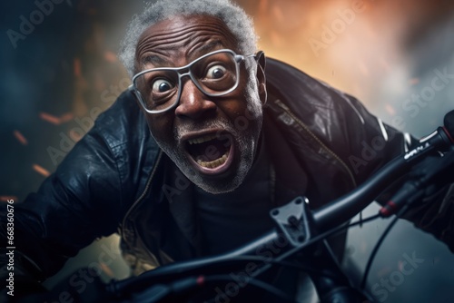 Black Male Elderly Bike Acrobatics Thrilling Concept Generative AI