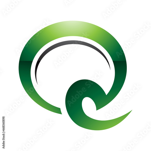 Green and Black Glossy Hook Shaped Letter Q Icon