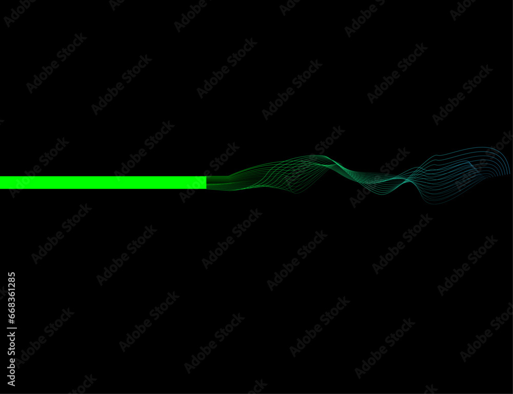 fiber optic cable on black, wave lines neural network green and light isolated on black background. Vector in concept of technology, machine learning,