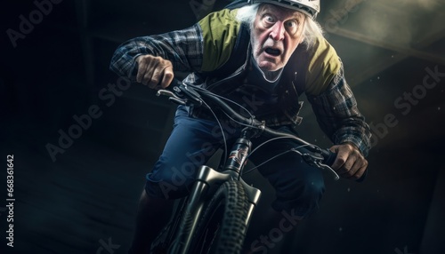 Caucasian Male Elderly Cycling Freestyle Setting Generative AI
