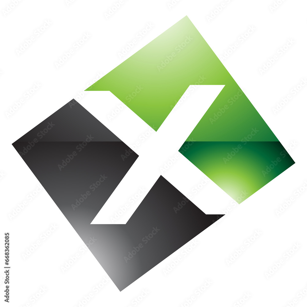 Green and Black Glossy Rectangle Shaped Letter X Icon Green and Black Glossy Rectangle Shaped Letter X Icon