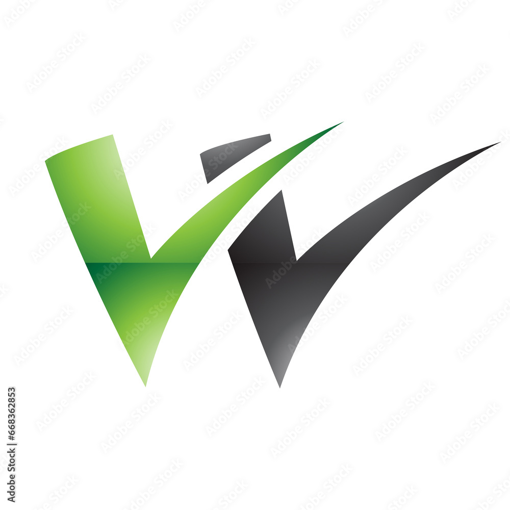 Green and Black Glossy Tick Shaped Letter W Icon Green and Black Glossy Tick Shaped Letter W Icon