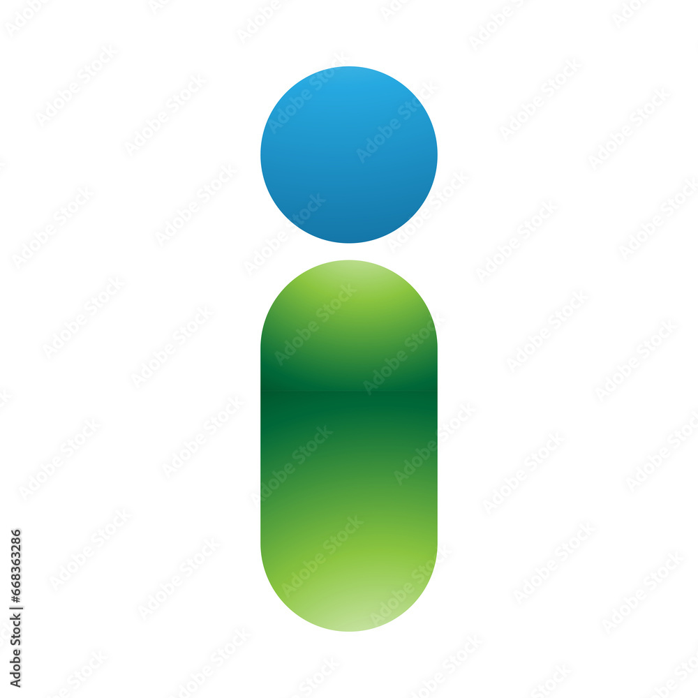 Green and Blue Glossy Abstract Round Person Shaped Letter I Icon Green and Blue Glossy Abstract Round Person Shaped Letter I Icon