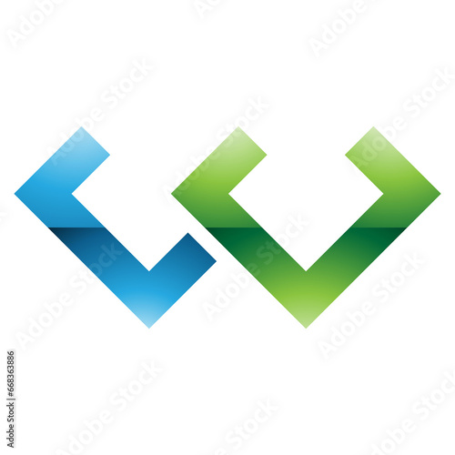 Free Download Green and Blue Glossy Cornered Shaped Letter W Icon - GFXLoad