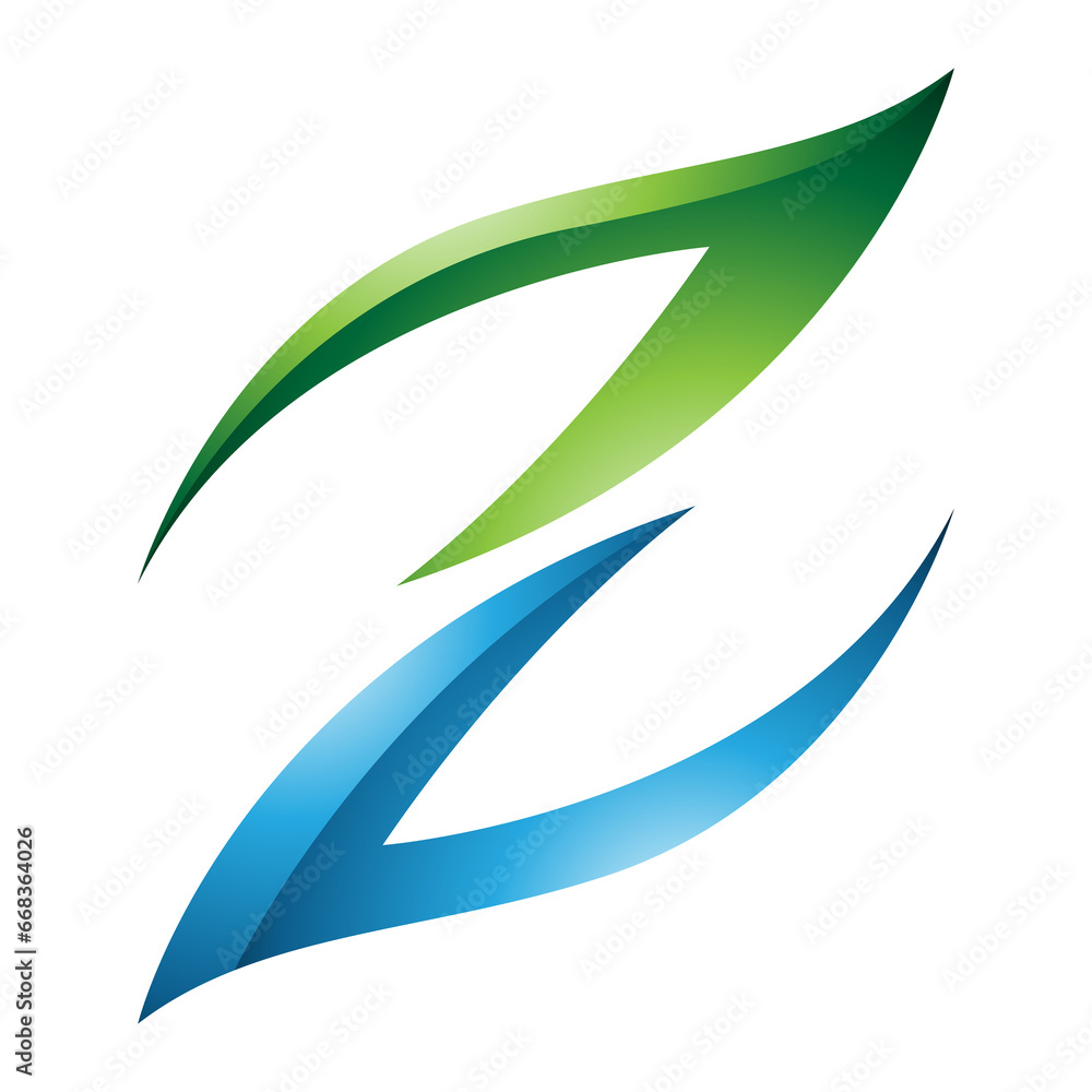 Green and Blue Glossy Fire Shaped Letter Z Icon