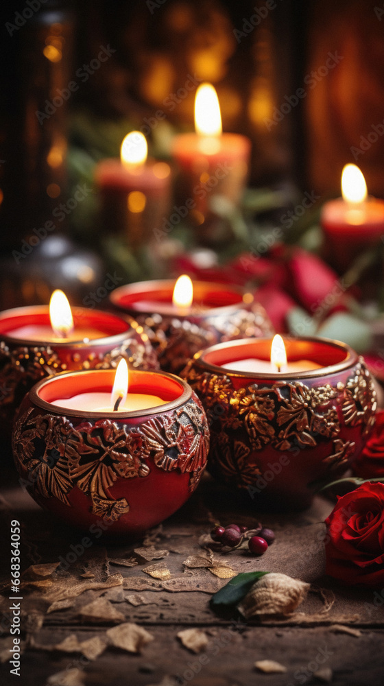 Beautiful flowers in the candles on a wooden table. Beautiful flowers in the candles on a wooden table.