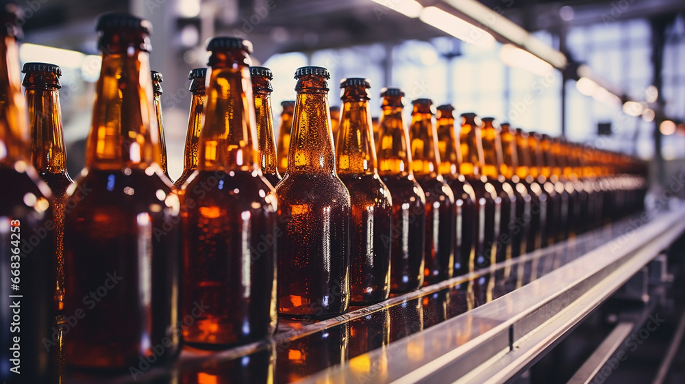 Beer bottles on production lines Beer bottles on production lines