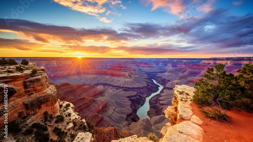 the sunrise in the grand canyon of the south states