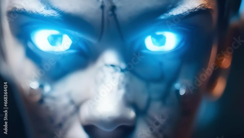 Wallpaper Mural Portrait of a humanoid alien species, their glowing blue eyes filled with determination as they defend their home planet from a technologically advanced race of cyborgs. Torontodigital.ca