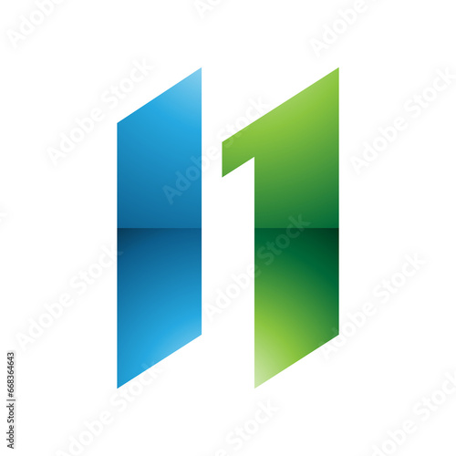 Free Download Green and Blue Glossy Letter N Icon with Parallelograms - GFXLoad