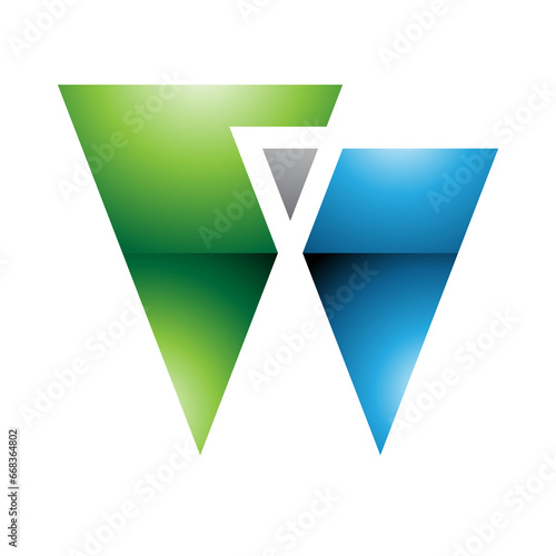 Free Download Green and Blue Glossy Letter W Icon with Triangles - GFXLoad