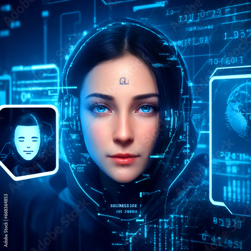 Cyber woman with background