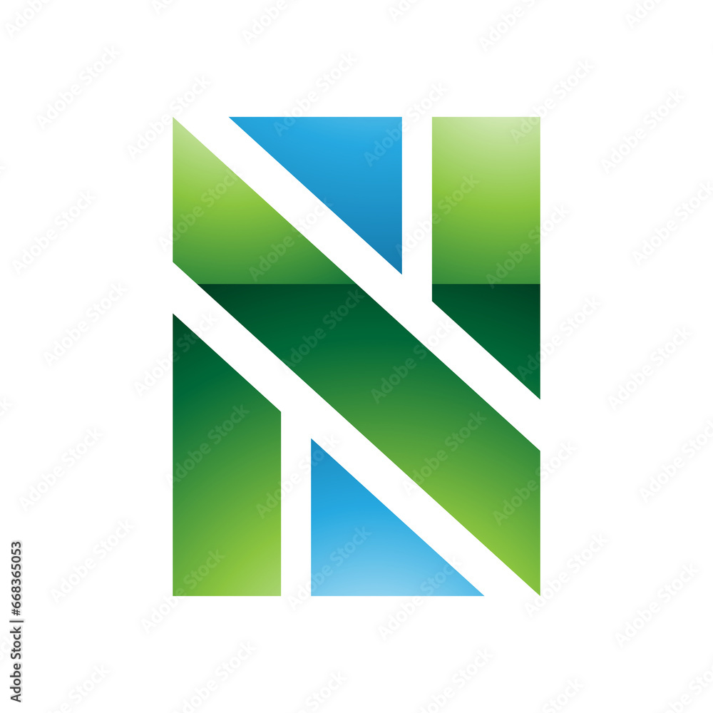 Green and Blue Glossy Rectangle Shaped Letter N Icon Green and Blue Glossy Rectangle Shaped Letter N Icon