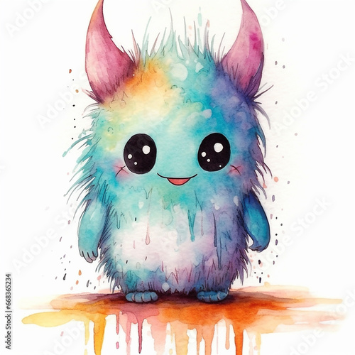 Sleepy Watercolor Monster Dreaming Sweet Dreams
