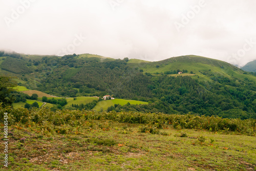 French countryside landscape in the Pyrenees mountains in Basque Country, France