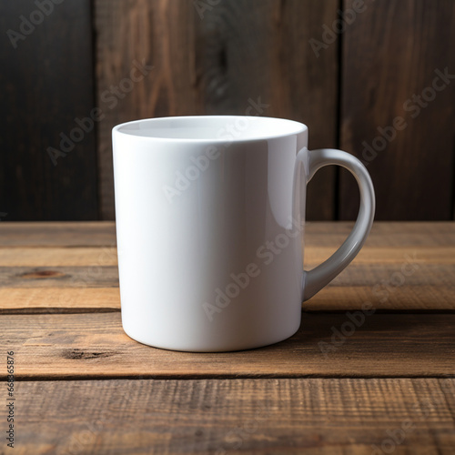 Fondo con detalle y estilo mockup de taza de ceramica blanca sobre superficie de madera