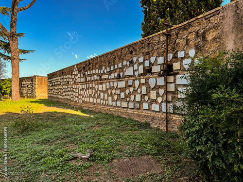 Canvas Print Sanctuary of Our Lady of Love in Rome, Italy, image-mosaic of Mary, Our Lady of Love on the entrance gate