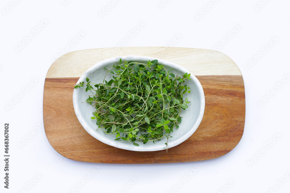 Fresh lemon thyme on white background. Fresh lemon thyme on white background.